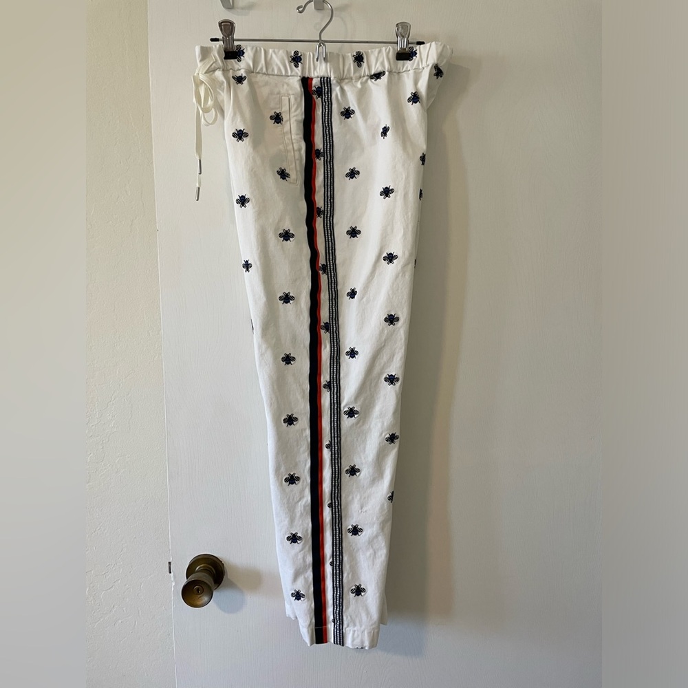 Maeve White Track-Stripe Embroidered Straight Leg Pants with Drawstring Waist - Picture 4 of 5